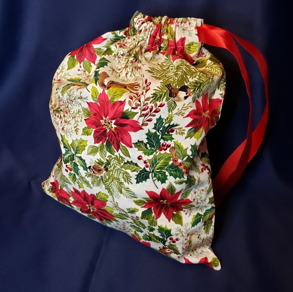Christmas Fabric Drawstring Bag  13" h x 10.5" w Handmade - Picture 4 of 5